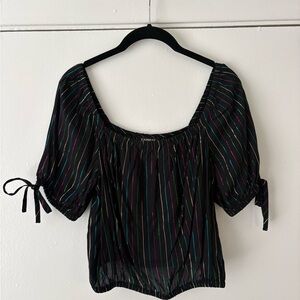 Express Black Blouse with Colorful Stripes
